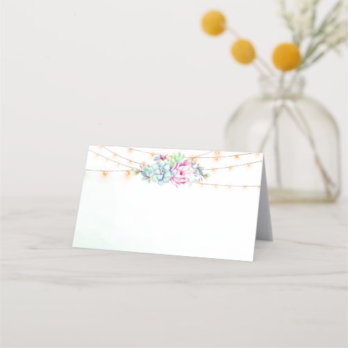 Cactus Succulent String Lights Wedding Place Cards