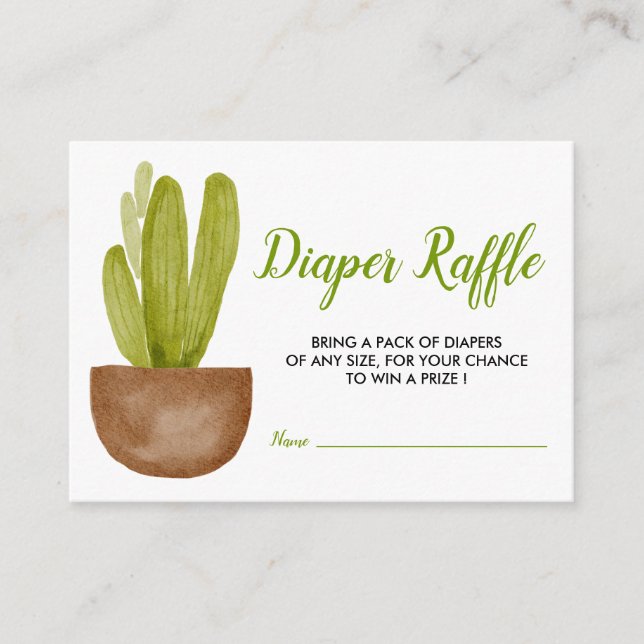 Cactus Succulent Terracotta Pot Baby Diaper Raffle Enclosure Card (Front)