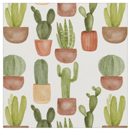 Cactus Succulent Terracotta Pot Pattern  Fabric