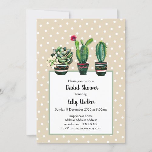 cactus succulent watercolor bridal shower invitation