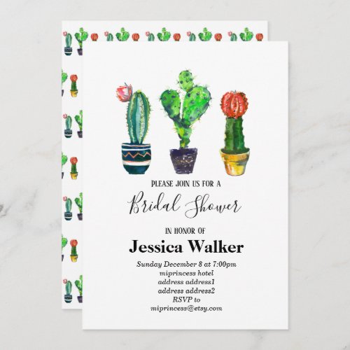 cactus succulent watercolor fiesta mexican invitation