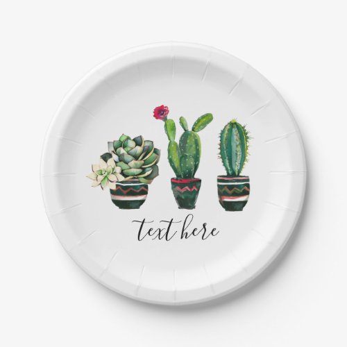 cactus succulent watercolor fiesta mexican paper plates