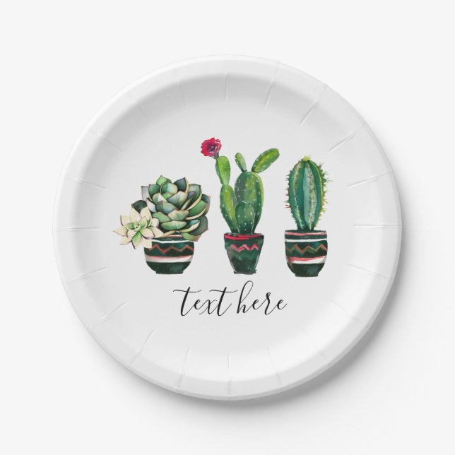 cactus, succulent, watercolor, fiesta, mexican, paper plates (Front)
