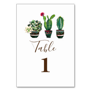 cactus, succulent, watercolor, fiesta, mexican, table number