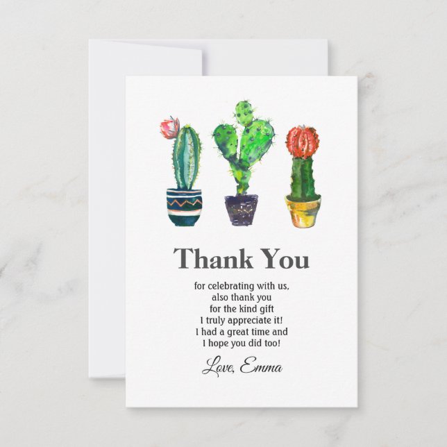 cactus, succulent, watercolor, fiesta,  thank you invitation (Front)