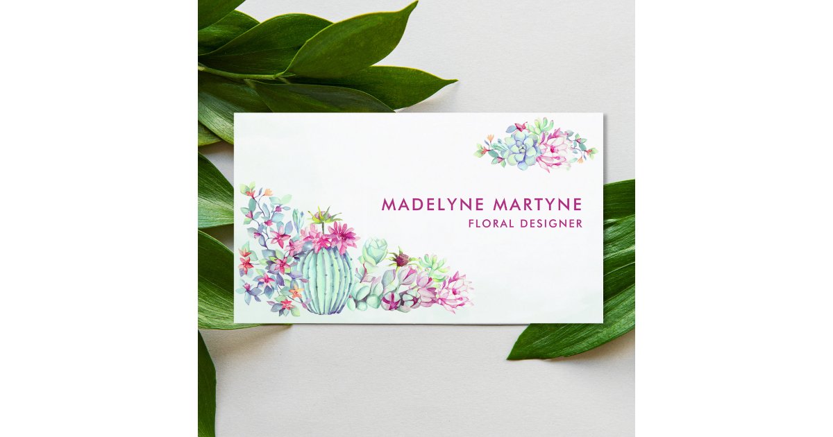 Cactus Succulent Watercolor Floral Modern Business Card | Zazzle