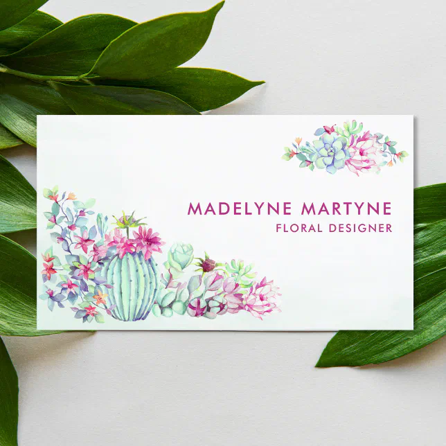 Cactus Succulent Watercolor Floral Modern Business Card | Zazzle