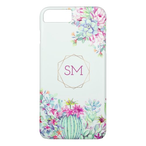 Cactus Succulent Watercolor Geometric Monogram iPhone 8 Plus7 Plus Case