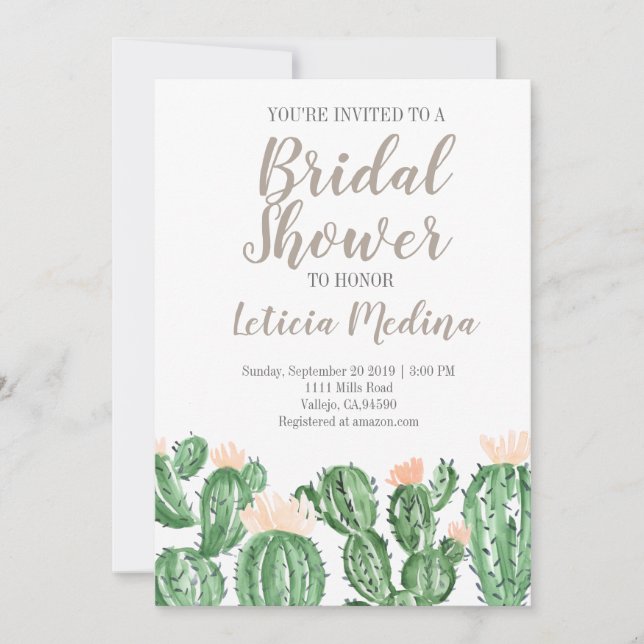 Cactus succulent wedding bridal shower invite (Front)