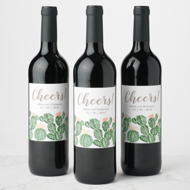 Cactus succulent wedding wine bottle label (Bottles)