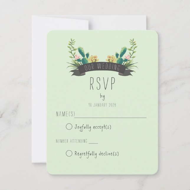Cactus Succulent Wreath Rustic Boho Mint Green RSVP Card (Front)