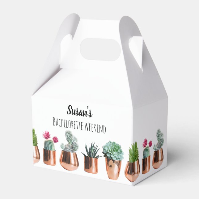 Cactus Succulents Bachelorette Weekend Party Favor Boxes (Front Side)