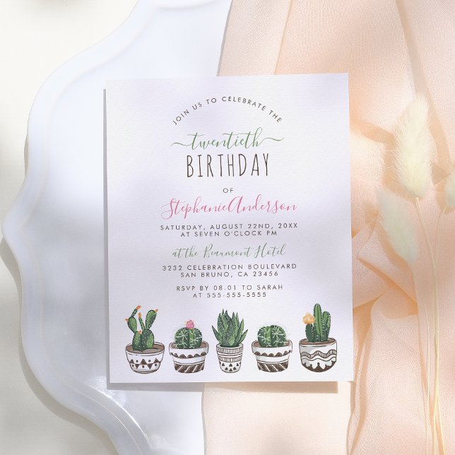 Cactus & Succulents | Botanical Birthday Party Invitation Postcard (Creator Uploaded)