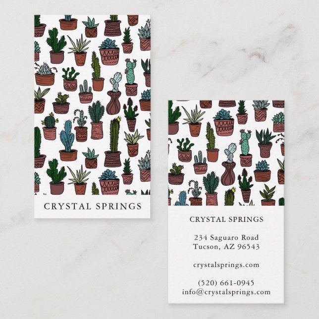 Cactus Succulents Botanical Plants Doodle Cute  Business Card (Front/Back)