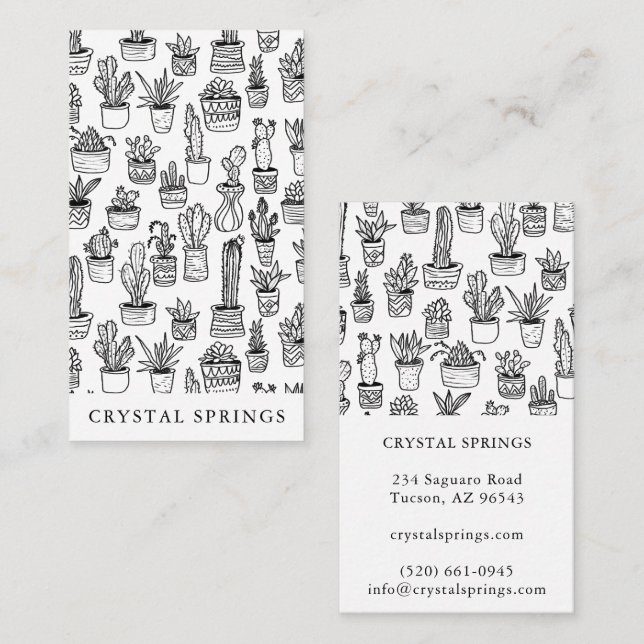 Cactus Succulents Botanical Plants Doodle Cute  Business Card (Front/Back)