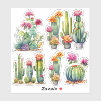 Cactus Succulents Botanical Watercolor Painting Sticker