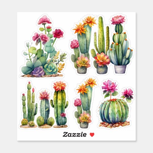 Cactus Succulents Botanical Watercolor Painting  Sticker