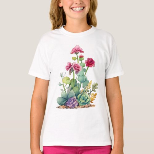 Cactus Succulents Botanical Watercolor Painting  T_Shirt