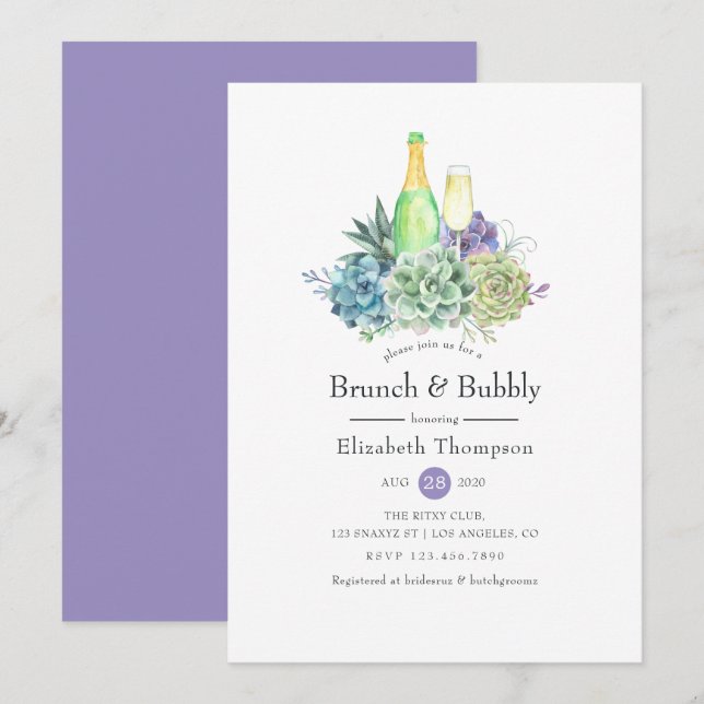 Cactus Succulents Brunch and Bubbly Bridal Shower Invitation (Front/Back)