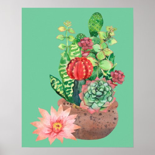 Cactus Succulents Cactus Flower Arrangement  Poster