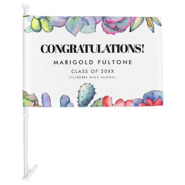 Cactus & succulents Congratulations graduate Car Flag (Front)