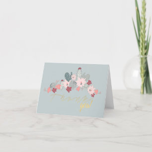 Cactus Succulents Desert Plants Pink Green Letterpress Thank You Card