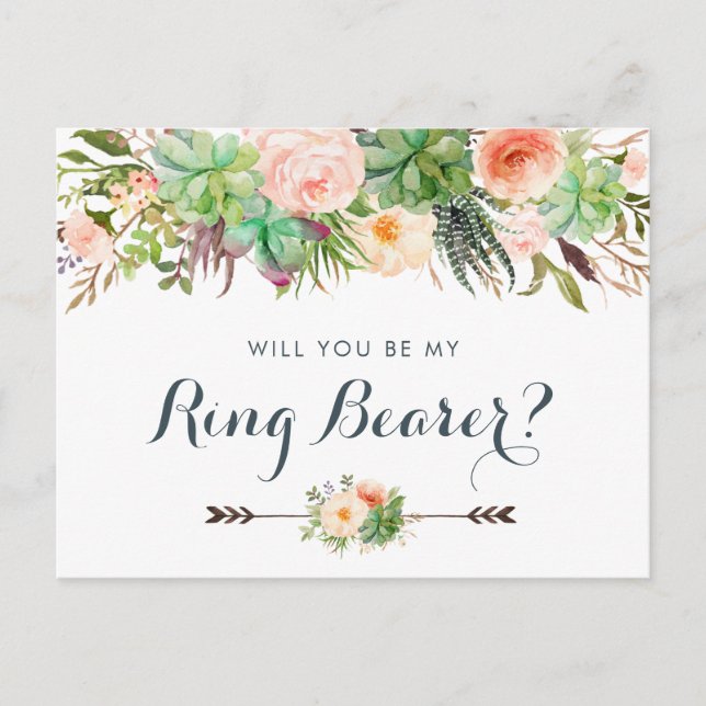 Cactus Succulents Floral Greenery Will You Be My Holiday Postcard (Front)