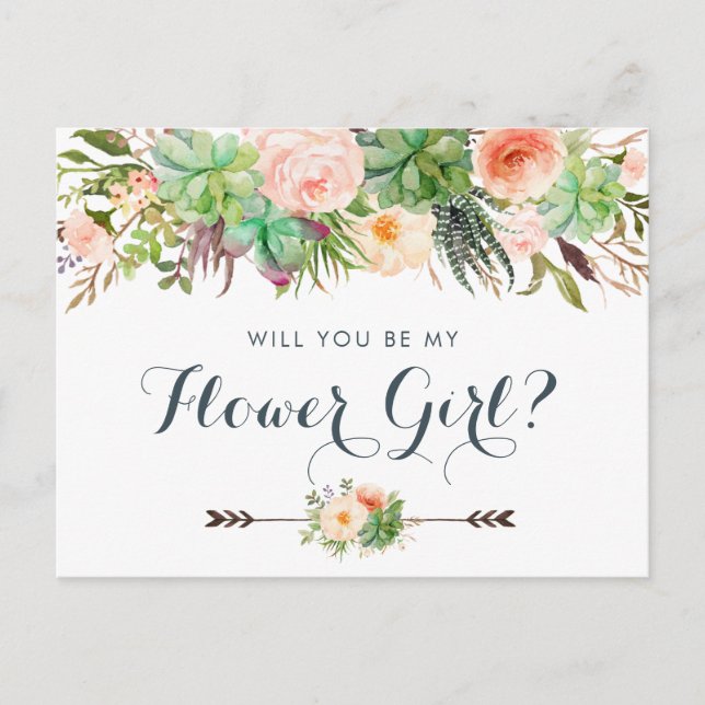 Cactus Succulents Floral Greenery Will You Be My Holiday Postcard (Front)