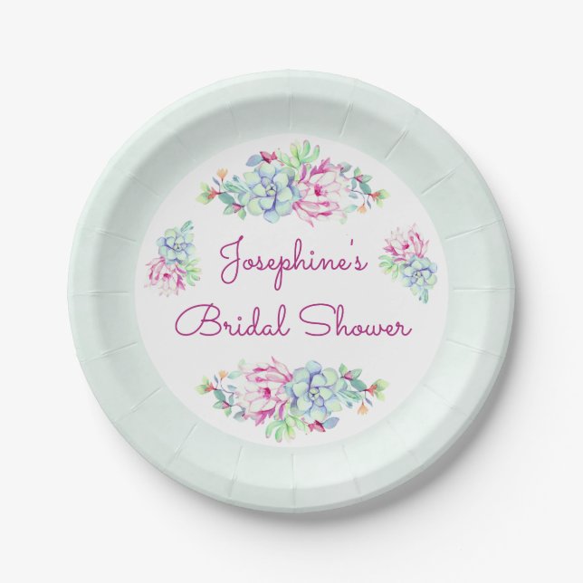 Cactus & Succulents Foliage Bridal Shower Paper Plates (Front)