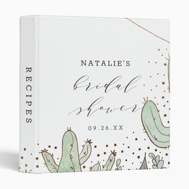 Cactus & Succulents Geo Bridal Shower Recipe Card 3 Ring Binder (Front/Spine)