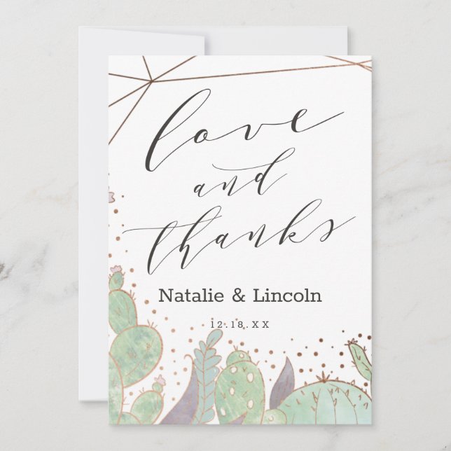 Cactus & Succulents Geo Wedding Love and Thanks Thank You Card (Front)