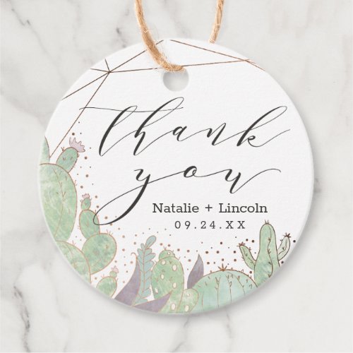 Cactus  Succulents Geometric Script Thank You Favor Tags