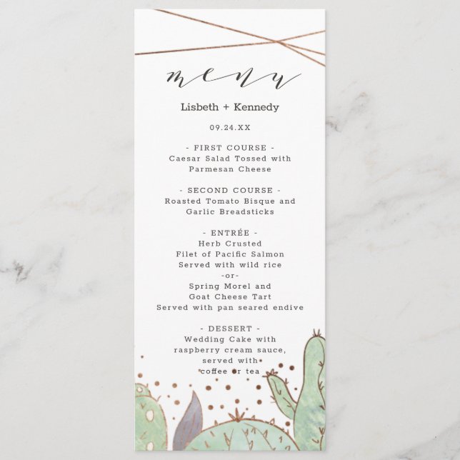 Cactus & Succulents Geometric Terrarium Dinner Menu (Front)
