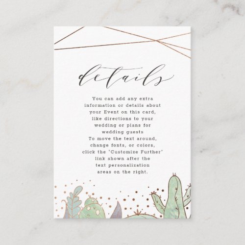 Cactus  Succulents Geometric  Wedding Details Enclosure Card