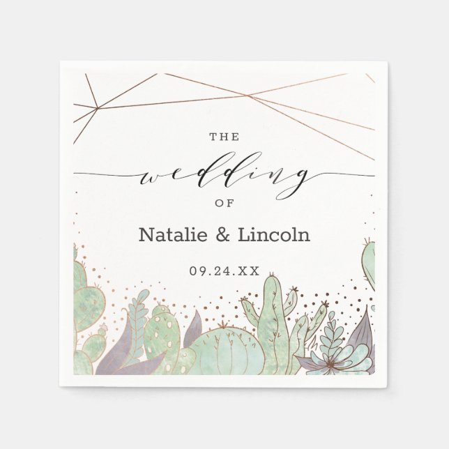 Cactus & Succulents Geometric Wedding Monogram Napkins (Front)