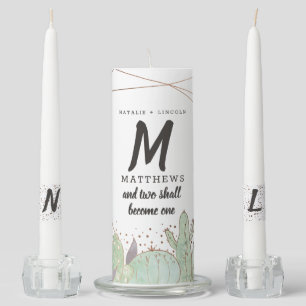 Cactus & Succulents Geometric Wedding Monogram Unity Candle Set