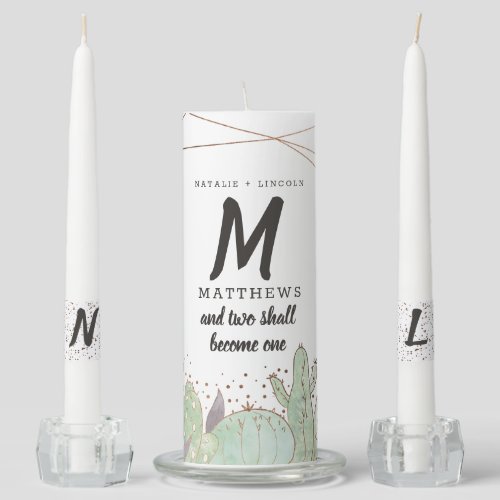 Cactus  Succulents Geometric Wedding Monogram Unity Candle Set