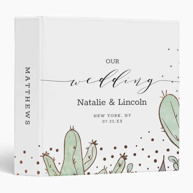 Cactus & Succulents Geometric Wedding Photo Album 3 Ring Binder (Front/Spine)