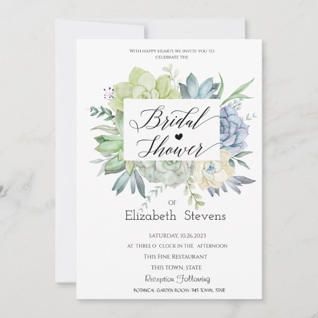 Cactus Succulents Green Dots Bridal Shower  Invitation (Front)
