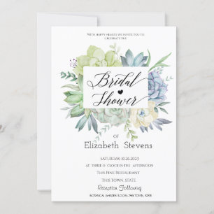 Cactus Succulents Green Dots Bridal Shower Invitation