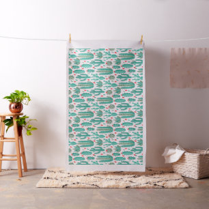Cactus succulents heart pattern white green fabric