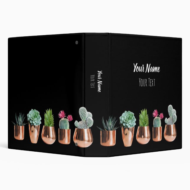 Cactus & Succulents in Rose Gold Pots 3 Ring Binder (Background)