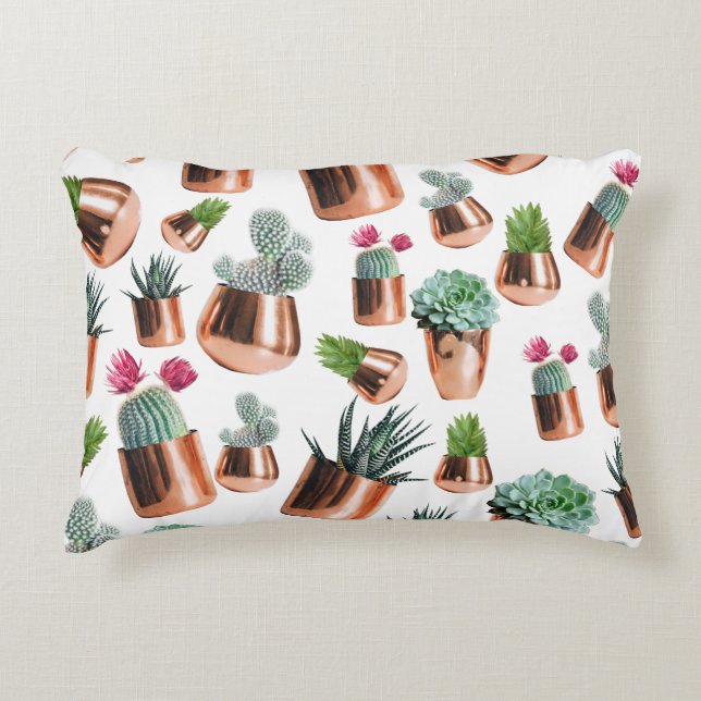 Cactus & Succulents in Rose Gold Pots Accent Pillow (Front)