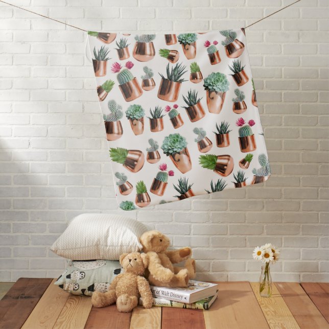 Cactus & Succulents in Rose Gold Pots Baby Blanket (In Situ)