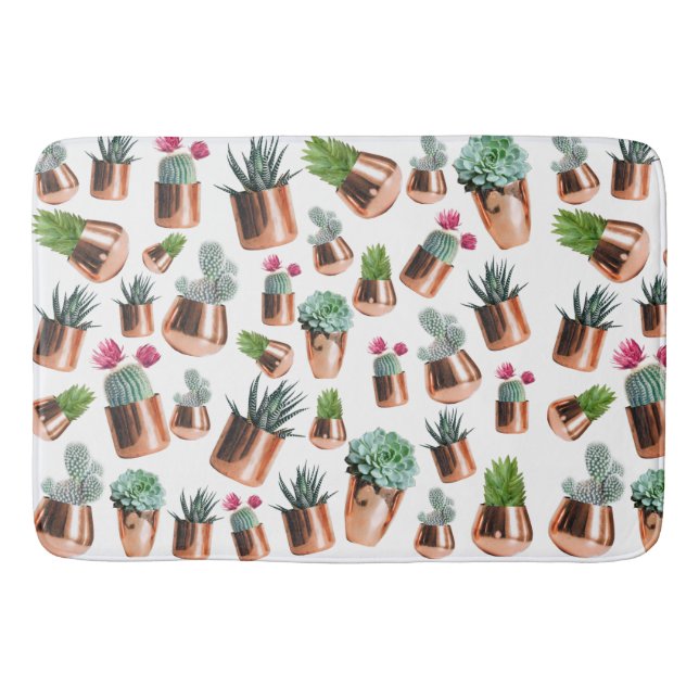 Cactus & Succulents in Rose Gold Pots  Bath Mat (Front)