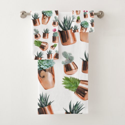 Cactus  Succulents in Rose Gold Pots Bath Towel Set