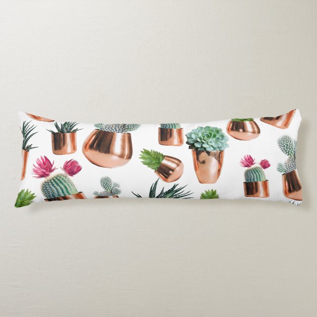 Cactus & Succulents in Rose Gold Pots Body Pillow (Front)
