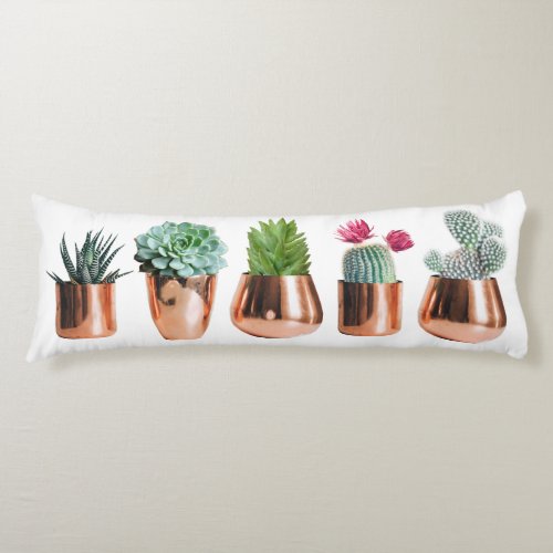 Cactus  Succulents in Rose Gold Pots Body Pillow