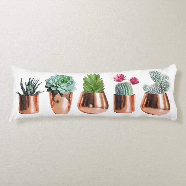 Cactus & Succulents in Rose Gold Pots Body Pillow (Front)