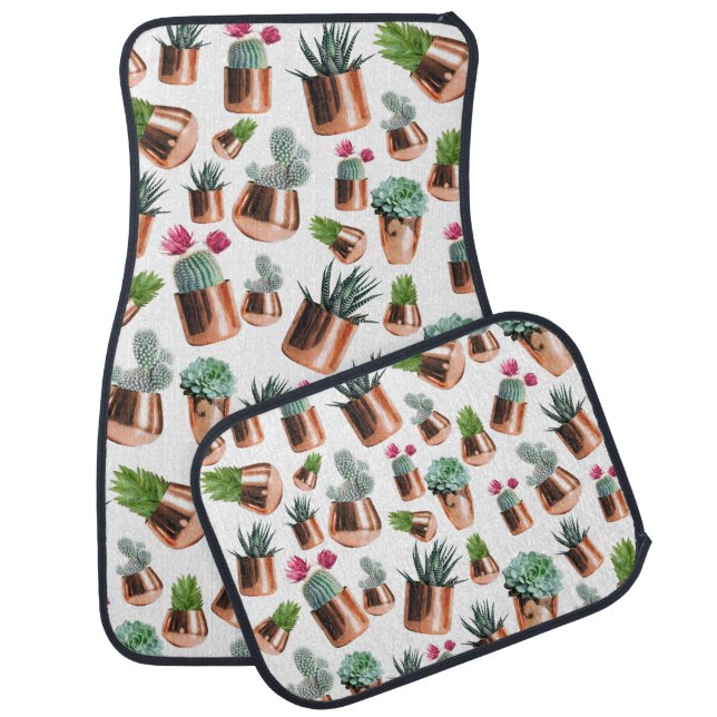 Cactus & Succulents in Rose Gold Pots Car Floor Mat (Set)